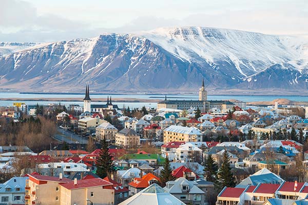 Reykjavik the capital city of Iceland above view from Perlan.