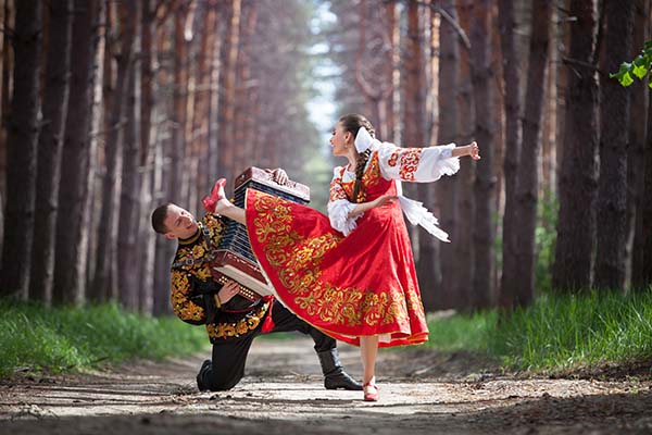 Man and woman in Russian national dress